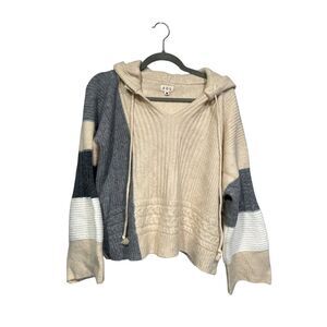 Pol Hooded Colorblock Sweater L Beige Gray White